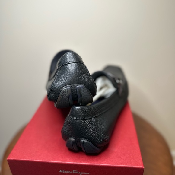 Salvatore Ferragamo Black Loafers with Brown Metal Buckle - Picture 3 of 13